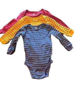 Carter's 18M Long Sleeve Bodysuit Set of 3 - Striped Solid cotton boys
